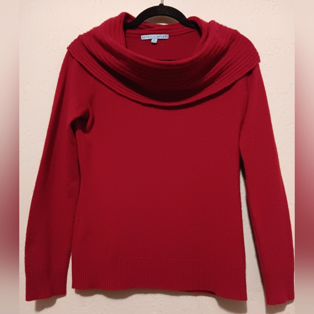 Antonio Melani Sweater 100% Cashmere Women Pullover SxS Red  Cowl Neck Stretch - Picture 10 of 10